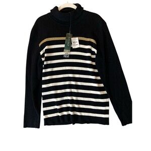 Lauren Ralph Lauren Women’s Striped Turtleneck Sweater Black White Gold 3X